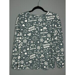 Victoria's Secret PINK Christmas Smile Snowflake Thermal Shirt Green Cream Women